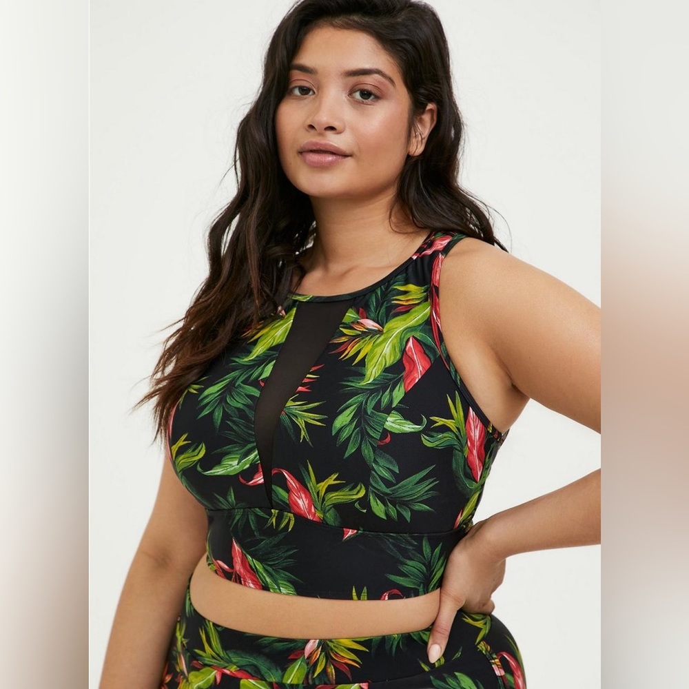Black Tropical Swim Top